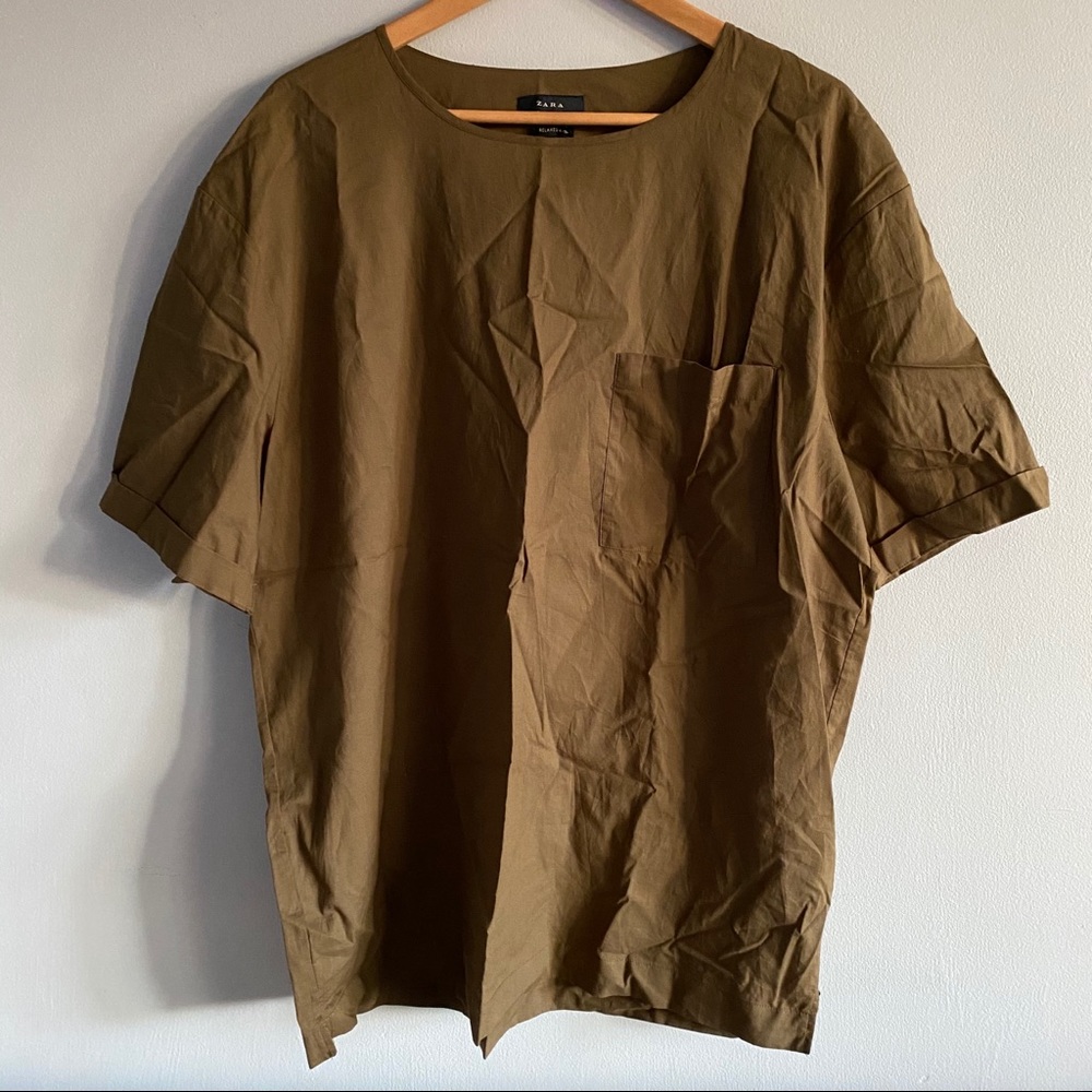 New Zara Relaxed Fit short sleeve top SZ XL Khaki